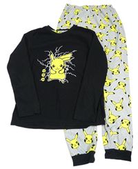 Černo-šedé fleecové pyžamo s Pikachu zn. Primark