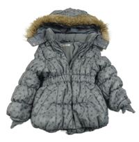 Šedá šusťáková zimní bunda s hvězdičkami a kapucí H&M