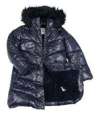 Tmavomodrý šusťákový zimní kabát a kapucí George