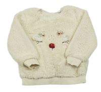 Smetanová chlupatá mikina se sobem 