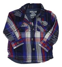 Tmavomodro-bílo-červená kostkovaná košile 