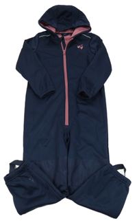 Tmavomodrá softshellová kombinéza se srdíčky a kapucí lupilu