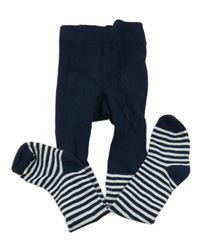 Tmavomodro-bílé pruhované punčocháče Topomini