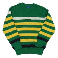 Zeleno-bílo-žlutý pruhovaný svetr 