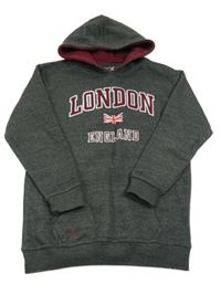 Tmavošedá mikina s nápisem a kapucí