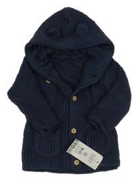 Nové - Tmavomodrý podšitý propínací svetr s kapucí George