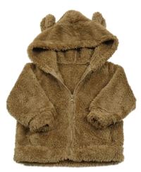 Hnědá chlupatá propínací mikina s kapucí