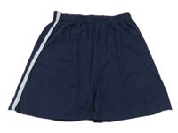 Tmavomodré teplákové kraťasy s pruhem 