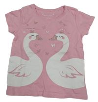 Růžové tričko s labutěmi Primark