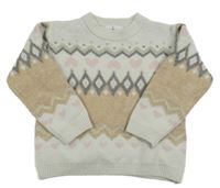 Šedo-hnědo-barevný vzorovaný svetr H&M