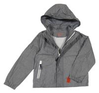 Modrá melírovaná šusťáková bunda s nášivkou a kapucí H&M