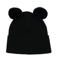 Dámská černá pletená čepice s bambulemi 