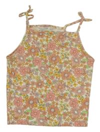 Bílo růžový květovaný crop top George