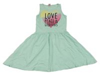 Mint bavlněné šaty se srdíčkem a nápísy Y.F.K.