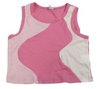 Světlerůžovo-růžový žebrovaný crop top Shein