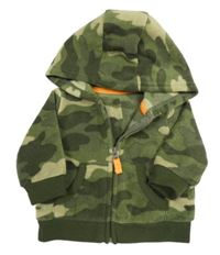 Khaki army fleecová propínací mikina s kapucí 