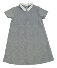 Šedo-bílé vzorovano/kostkované šaty s límečkem