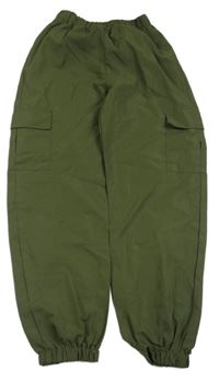 Khaki lehké cuff kalhoty s kapsami 