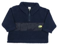 Tmavomodrá huňatá mikina s nášivkou a límečkem Next