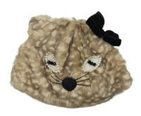 Béžová kožešinová podšitá čepice s čumákem - liška