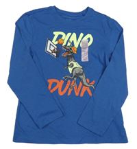 Nové - Modré triko s nápisy a dinosaurem Primark