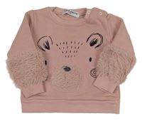 Růžová mikina s medvědem a kožešinou 