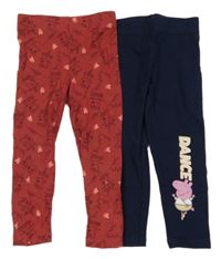 2x legíny - tmavomodré + vínové s Peppou 