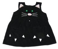 Černé manšestrové laclové šaty s kočkou a rolničkou 
