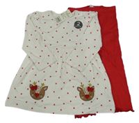 Nové - 2set - Smetanové šaty s hvězdami a soby + legíny Peacocks