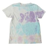 Bílo-lila-světlemodré batikované tričko Tu