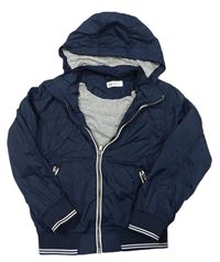 Tmavomodrá šusťáková jarní bunda s odepínací kapucí H&M