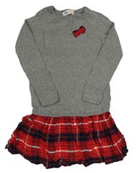Šedo-kostkované pleteno-plátěné šaty s mašlí H&M