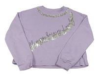 Nové - Lila crop mikina s nápisem a kamínky River Island 
