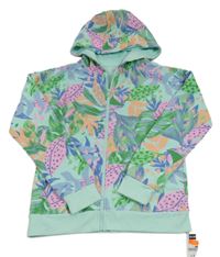 Nové - Mátovo-barevná květovaná propínací mikina s kapucí Dunnes 