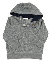 Tmavomodro-bílá melírovaná mikina s nápisem a kapucí Topolino