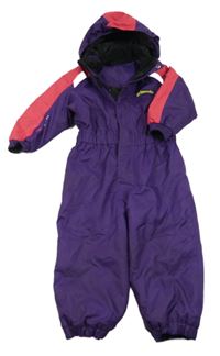 Fialovo-růžovo-bílá šusťáková zimní kombinéza s kapucí Friends