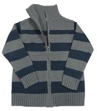 Šedo-tmavomodrý pruhovaný propínací svetr s límcem C&A