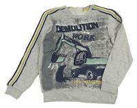 Šedá mikina s bagrem a proužky Kids