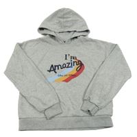 Šedá melírovaná crop mikina s nápisem a kapucí Kiabi