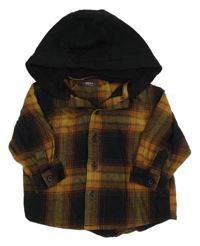 Černo-hnědo-béžová kostkovaná košile s kapucí Next