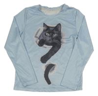 Světlemodré triko s kočkou 