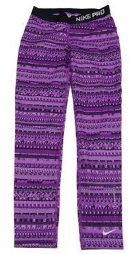 Růžovo-černé vzorované sportovní legíny Nike