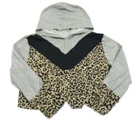 Šedo-béžovo-černá crop mikina s kapucí Matalan