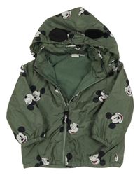 Khaki šusťáková jarní bunda s Mickeym a odepínací kapucí H&M