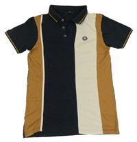Tmavomodro-béžovo-bílé pruhované polo tričko George 