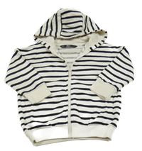 Bílo-tmavomodrá pruhovaná propínací mikina s kapucí Next