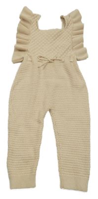 Béžový vzorovaný pletený overal s volánky 