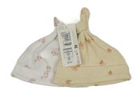 Nové - 2x - Bílá se zajíčky + béžová čepice s broskvemi M&S