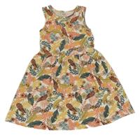 Bílé bavlněné šaty s listy a květy C&A