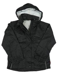 Černá šusťáková jarní bunda s kapucí 